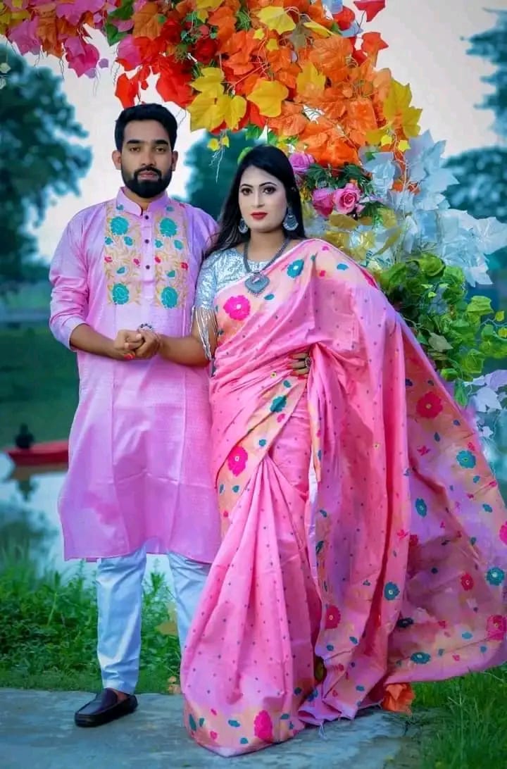 PINK COLOUR SKIN PRINTED SARI WITH PANJABI-PINK_01