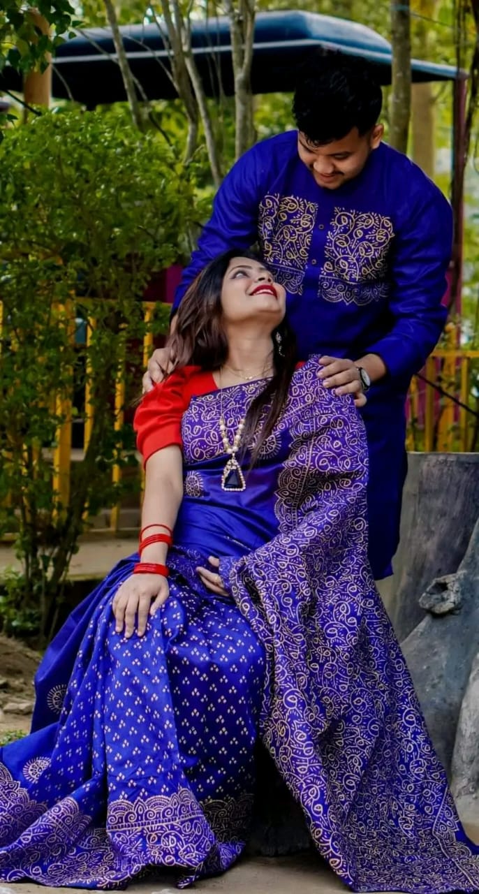 COLOUR SKIN PRINTED SARI WITH PANJABI-BLACK01