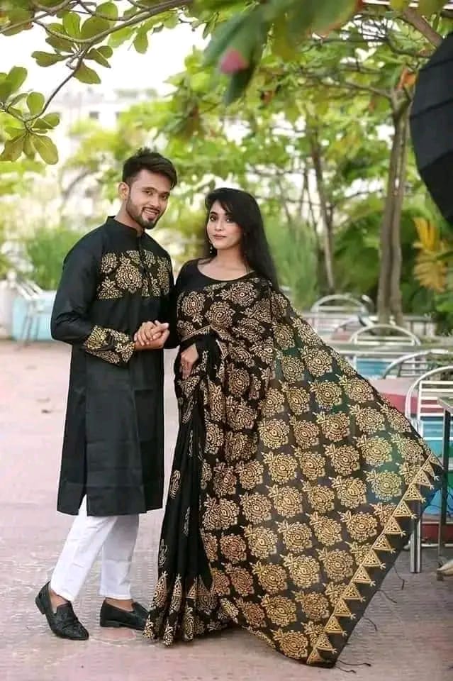 BLACK COLOUR SKIN PRINTED SARI WITH PANJABI-BLACK03