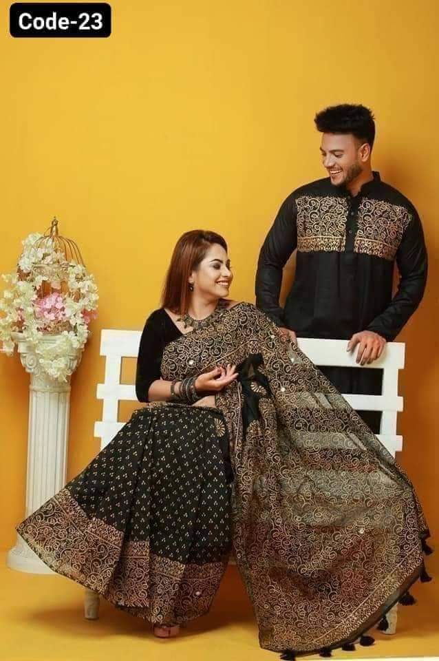 BLACK COLOUR SKIN PRINTED SARI WITH PANJABI-BLACK07