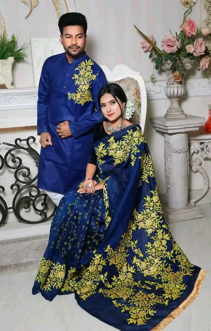 BLUE COLOUR SKIN PRINTED SARI WITH PANJABI-BLUE03