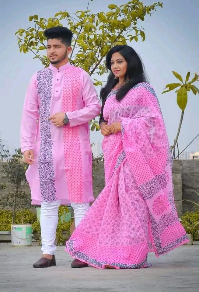 PINK COLOUR SKIN PRINTED SARI WITH PANJABI-PINK_02