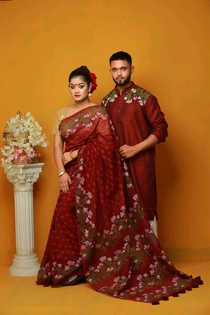 MAROON COLOUR SKIN PRINTED SARI WITH PANJABI-MAROON_03