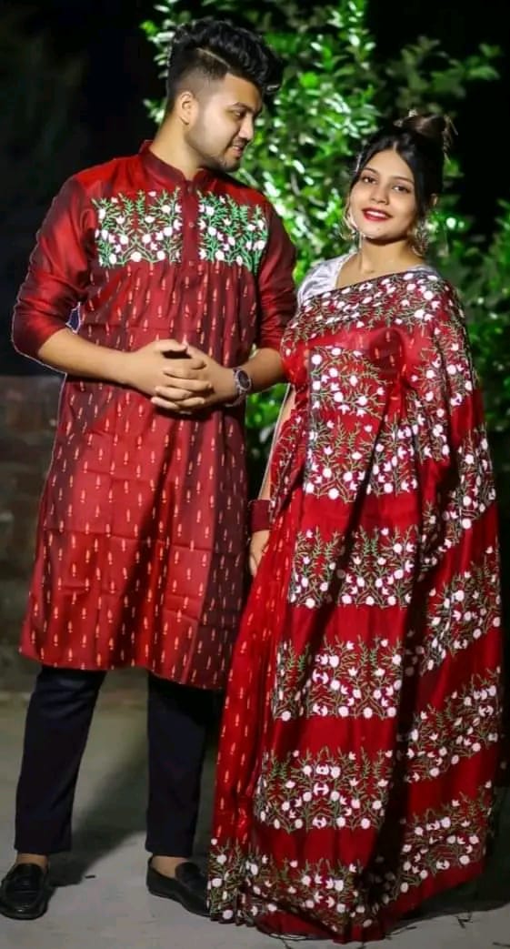 MAROON COLOUR SKIN PRINTED SARI WITH PANJABI-MAROON04