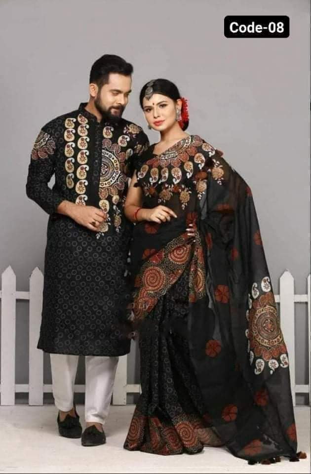 BLACK COLOUR SKIN PRINTED SARI WITH PANJABI-BLACK08