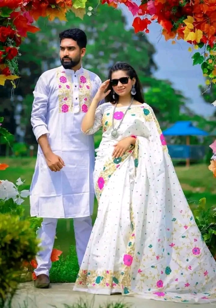 WHITE COLOUR SKIN PRINTED SARI WITH PANJABI-WHITE_02